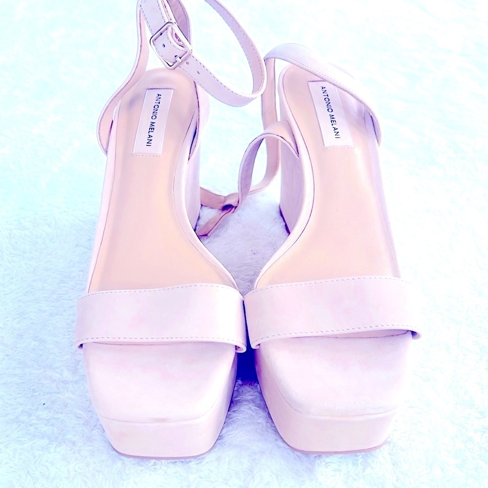 Antonio Melani Sz 9 Nude Beige Leather Open Toe High 4.5” High Heel Sandals NWT - Picture 3 of 16
